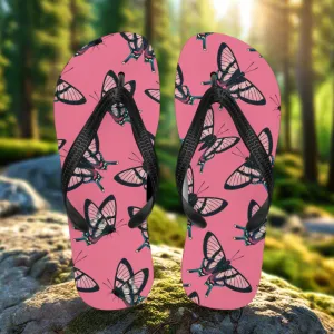 Eden Garden Butterfly Print Flip-Flops Pink Black Butterflies