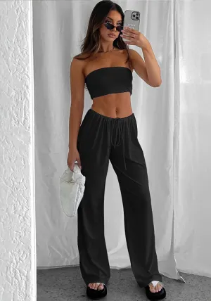 Effortlessly Chic Strapless Bandeau and Wide-Leg Pants Set