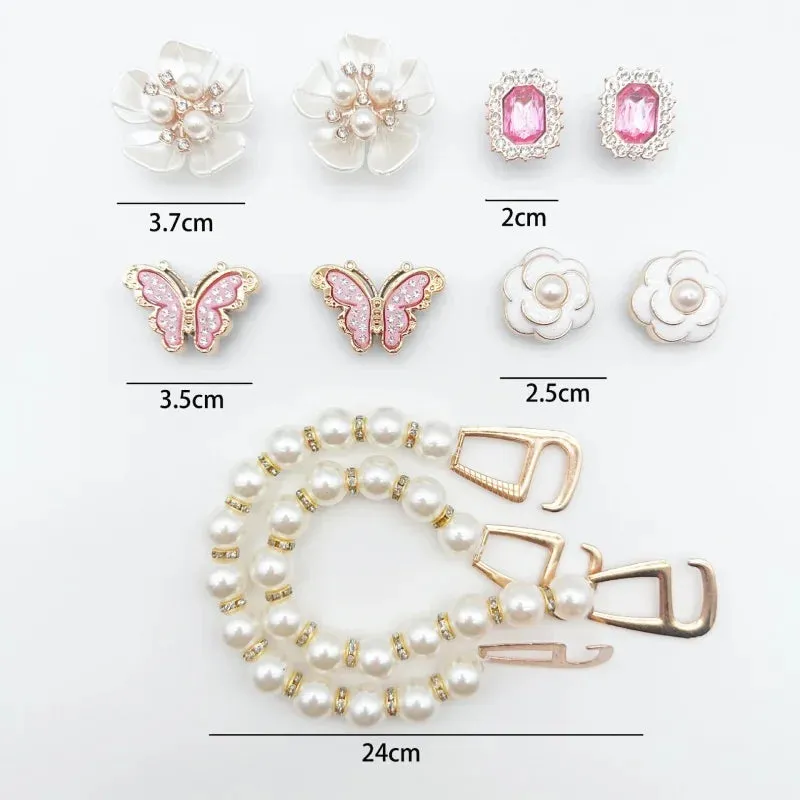 Elegant Vintage Pearl Chain & Flower Shoe Charms – Cute Jewelry for Shoes