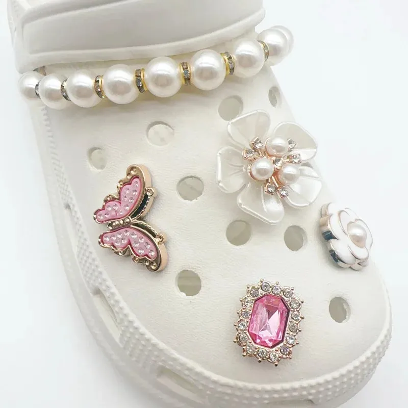 Elegant Vintage Pearl Chain & Flower Shoe Charms – Cute Jewelry for Shoes