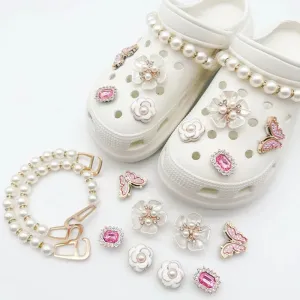 Elegant Vintage Pearl Chain & Flower Shoe Charms – Cute Jewelry for Shoes