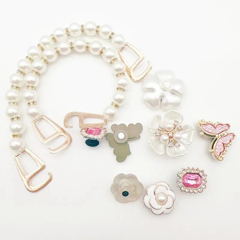 Elegant Vintage Pearl Chain & Flower Shoe Charms – Cute Jewelry for Shoes