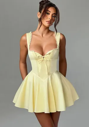 Enchanting Lace-Trimmed A-Line Dress with Flirty V-Neck Design