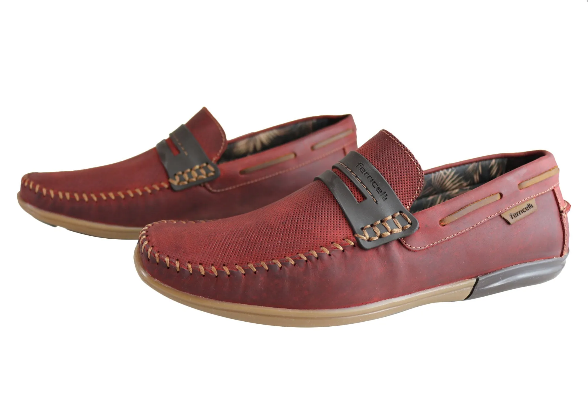 Ferricelli Mitchell Mens Leather Casual Loafer Shoes Made In Brazil