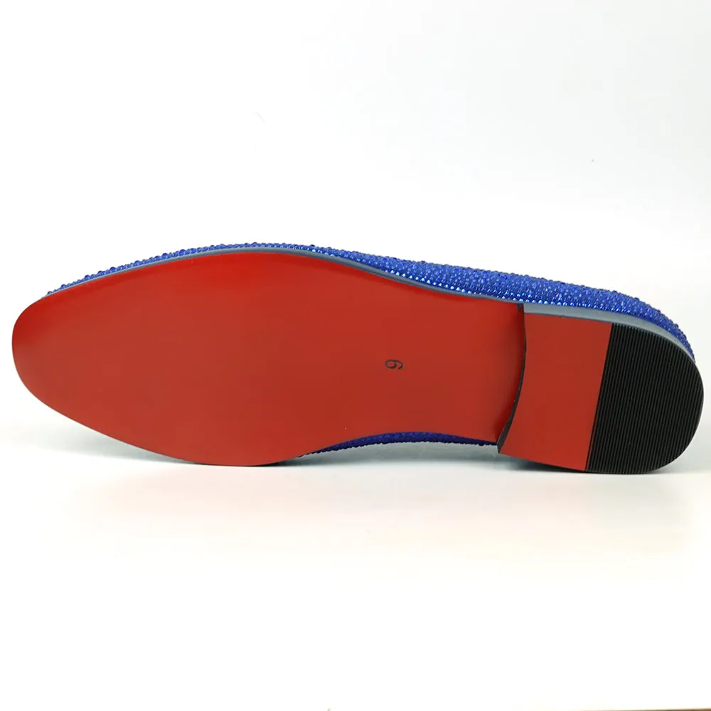 FI-7525 Blue Suede Rhinestones Slip on Loafer Fiesso by Aurelio Garcia