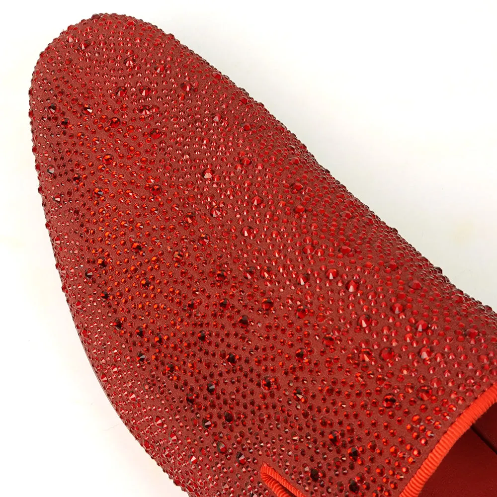 FI-7525 Red Suede Rhinestones Slip on Loafer Fiesso by Aurelio Garcia