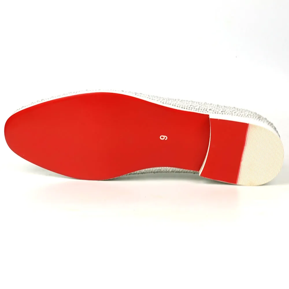 FI-7525 White Suede Rhinestones Slip on Loafer Fiesso by Aurelio Garcia