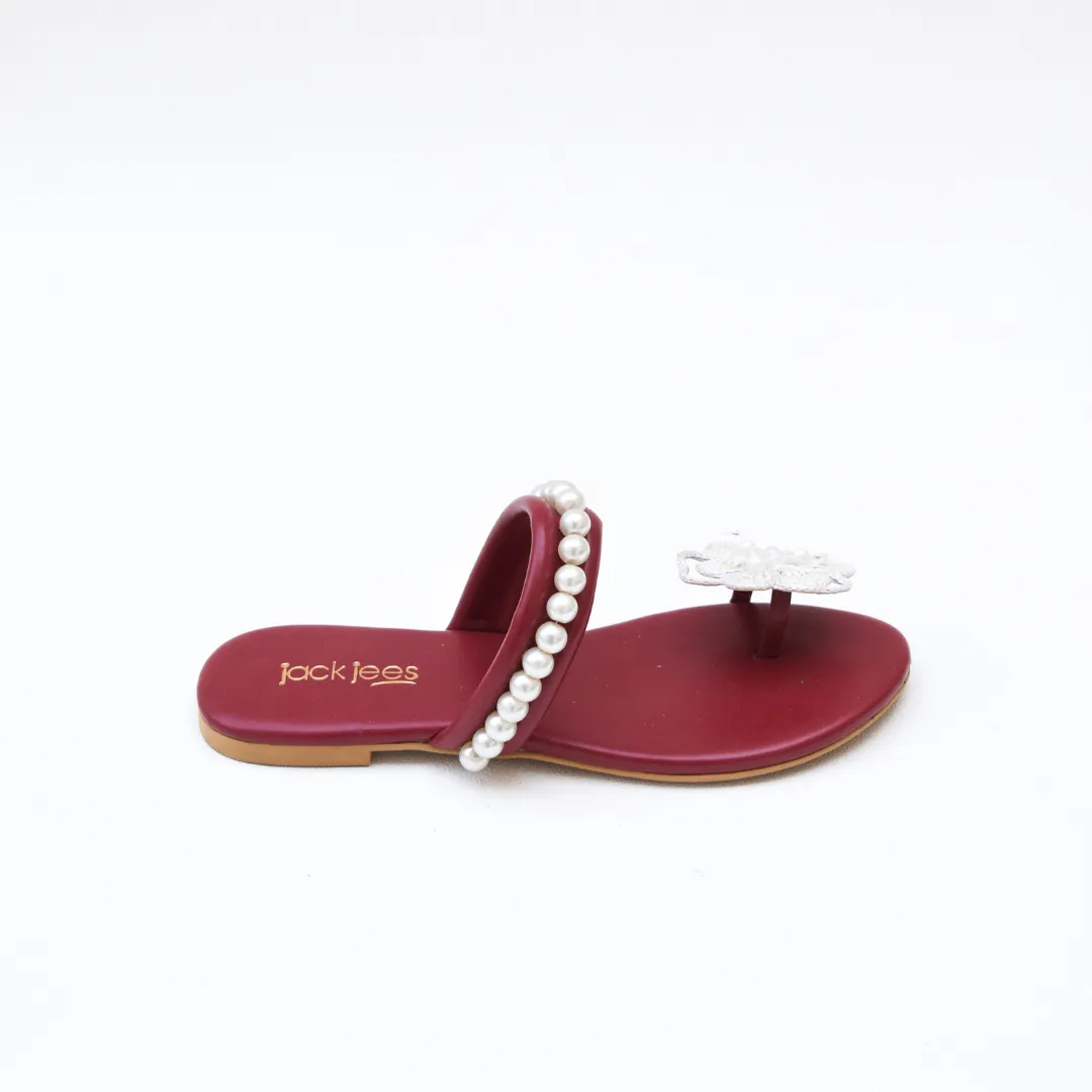 Floral Pearl Flats Maroon