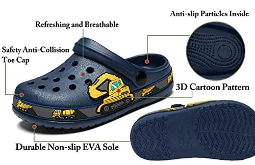 FolHaoth Little Kids Cartoon Garden Clogs, Deepblue