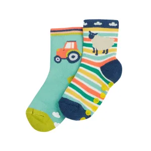 Frugi 2 Pack Grippy Socks Farm 500114S5famu