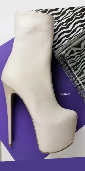 Genuine Leather Soft Cream Ankle Boots