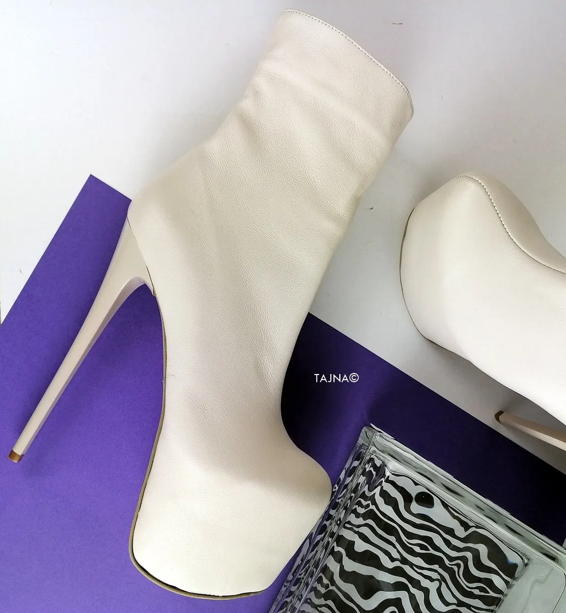 Genuine Leather Soft Cream Ankle Boots