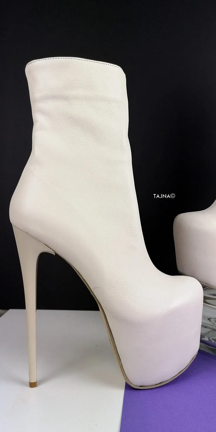 Genuine Leather Soft Cream Ankle Boots