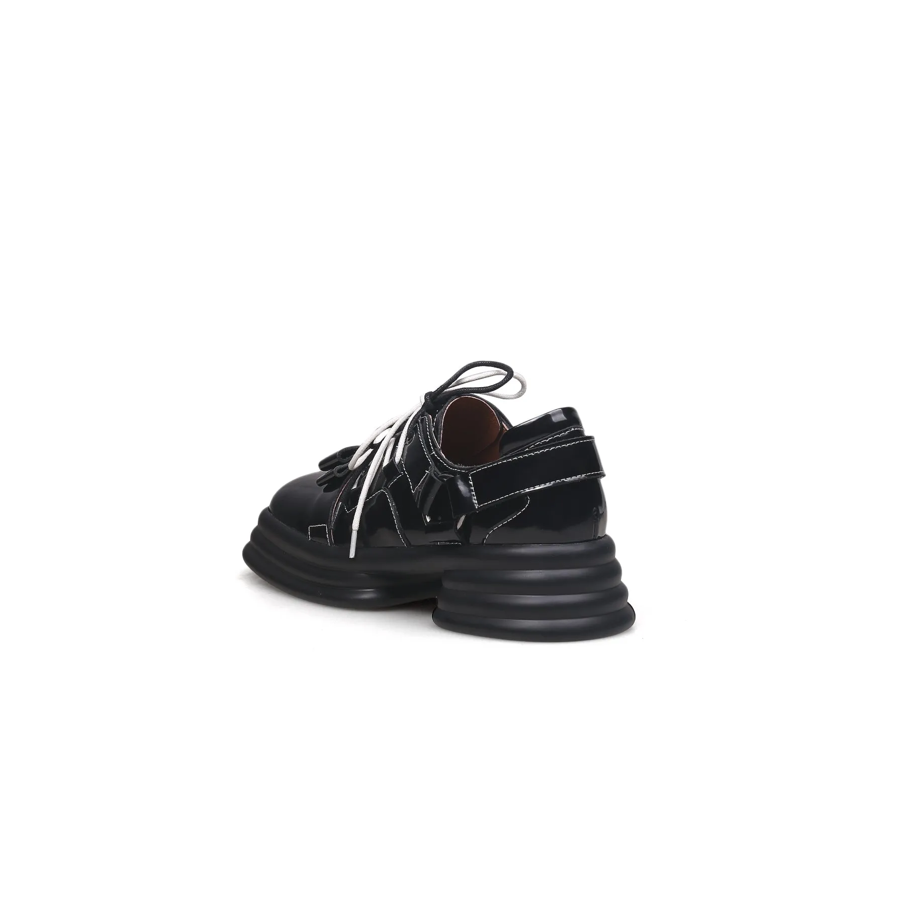Glossy Leather Bow Upper Sneaker Black