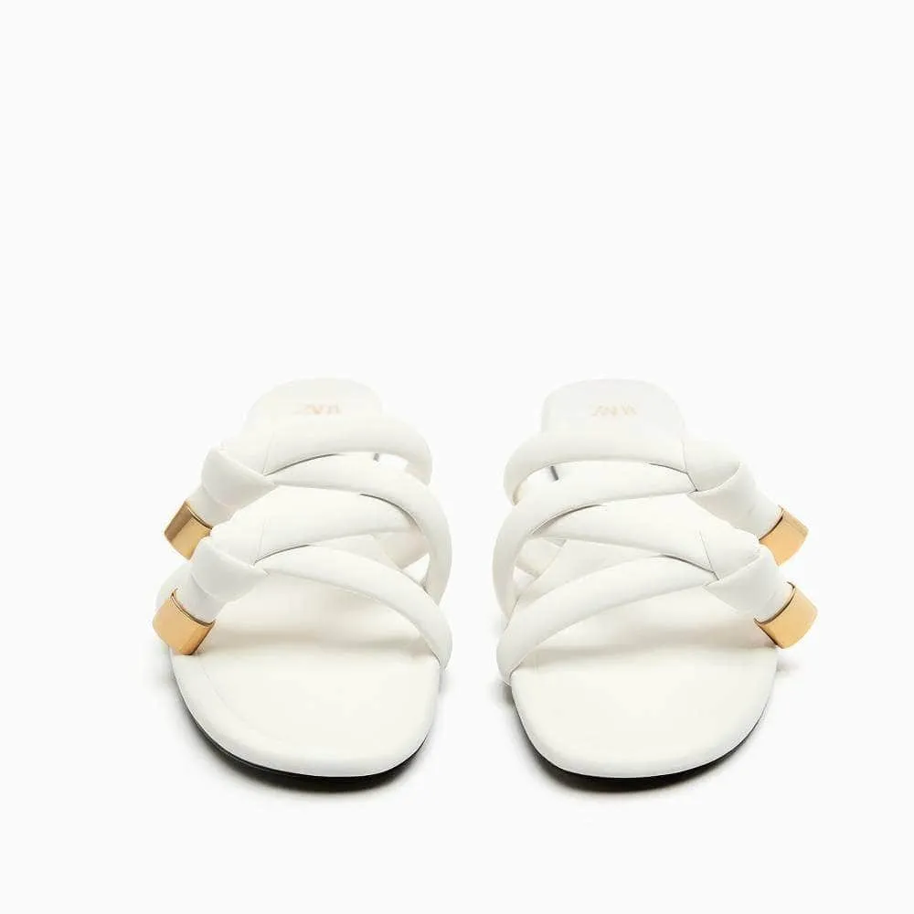 Gold Embellished Braided Slider Slippers