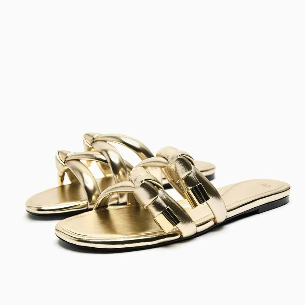 Gold Embellished Braided Slider Slippers