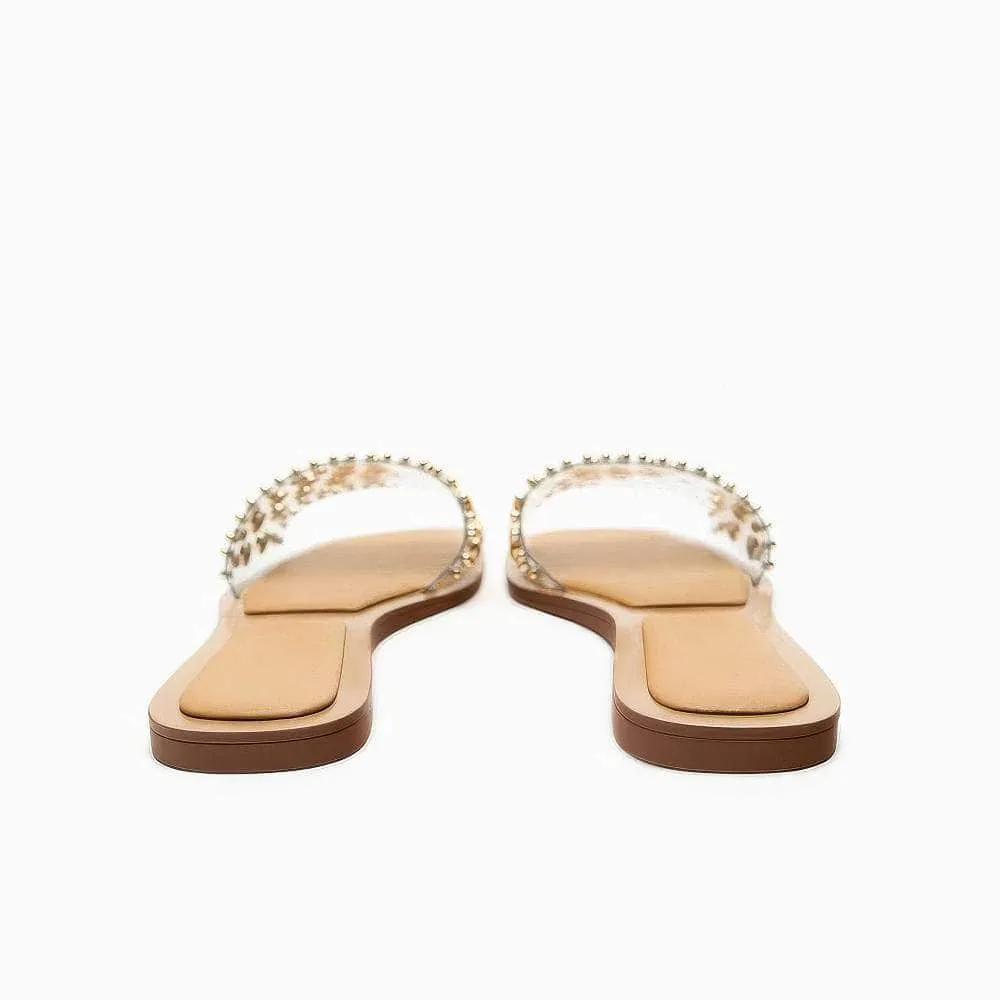 Gold Studded Embellished Slip On Flat Mules