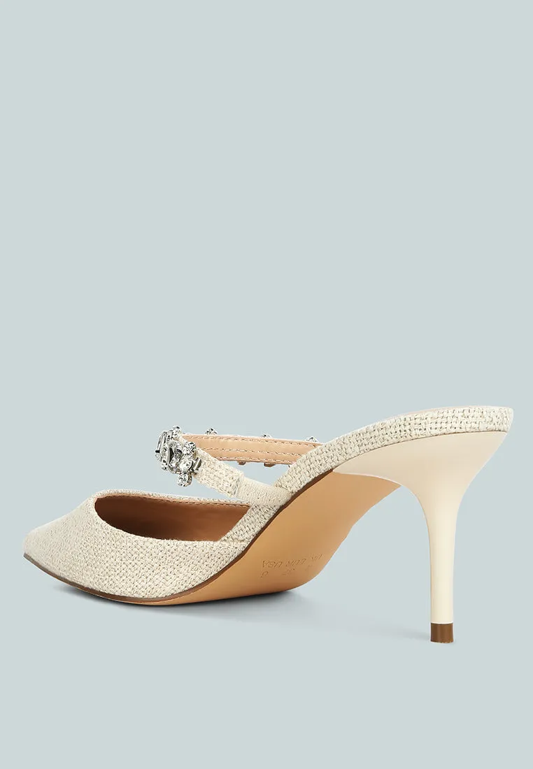 Greta Diamante Embellished Kitten Heel Mules By Ruw