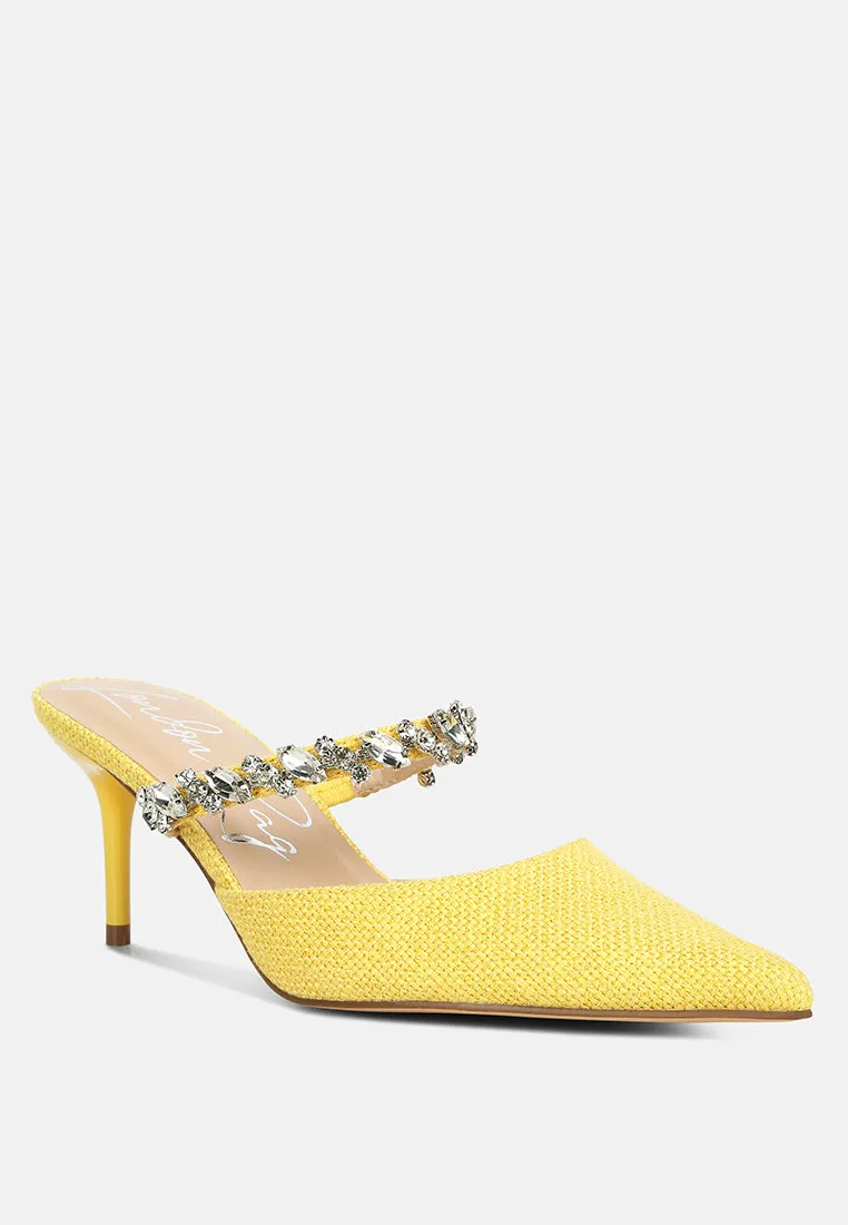 Greta Diamante Embellished Kitten Heel Mules By Ruw