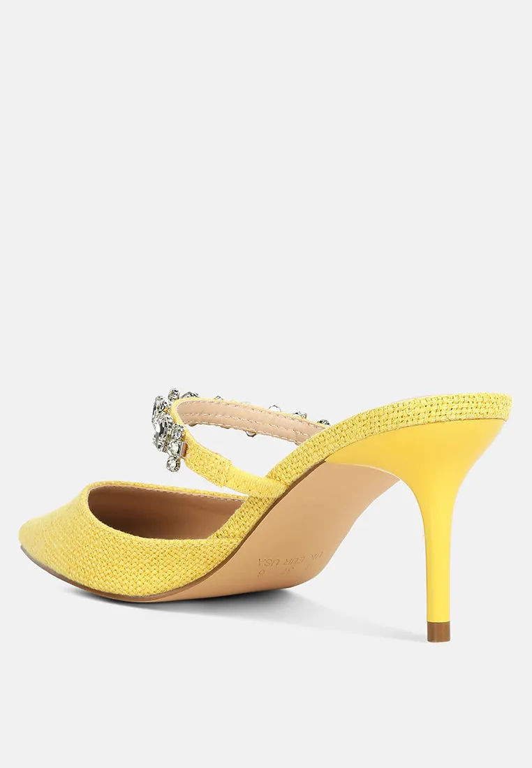 Greta Diamante Embellished Kitten Heel Mules By Ruw