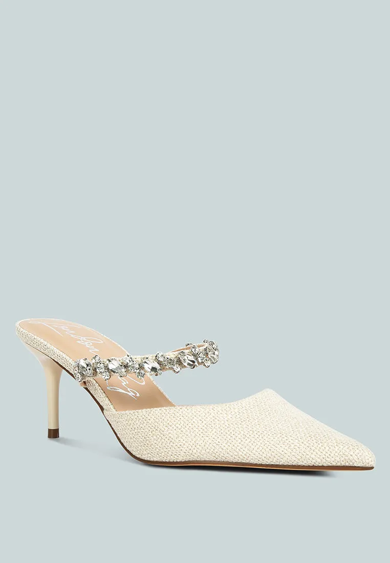 Greta Diamante Embellished Kitten Heel Mules By Ruw