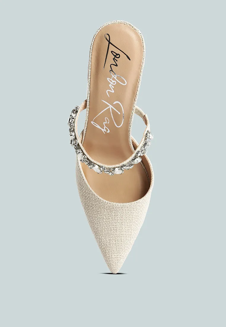 Greta Diamante Embellished Kitten Heel Mules By Ruw