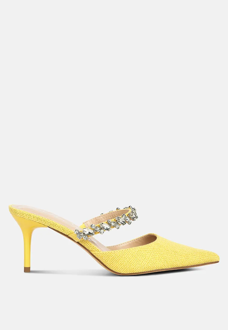 Greta Diamante Embellished Kitten Heel Mules By Ruw