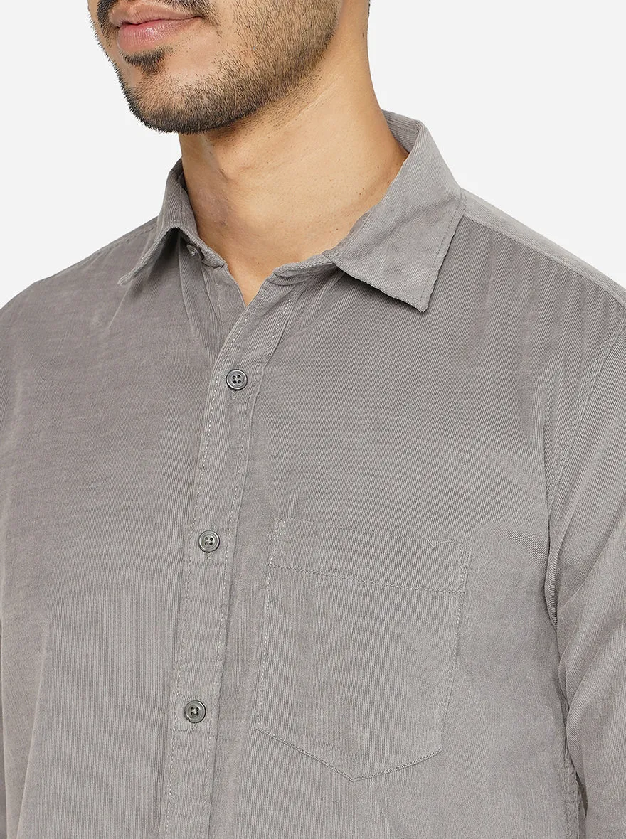 Grey Solid Slim Fit Semi Casual Shirt | JadeBlue