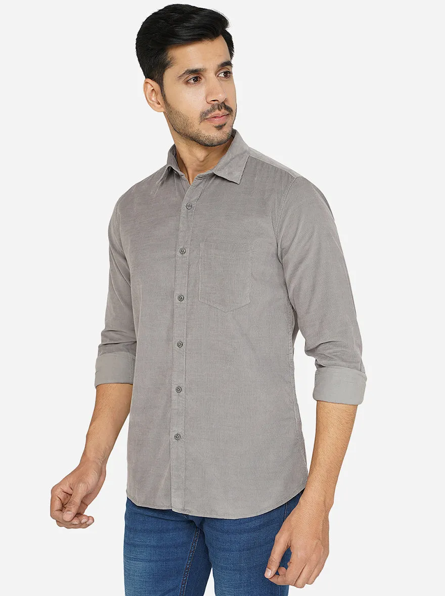 Grey Solid Slim Fit Semi Casual Shirt | JadeBlue