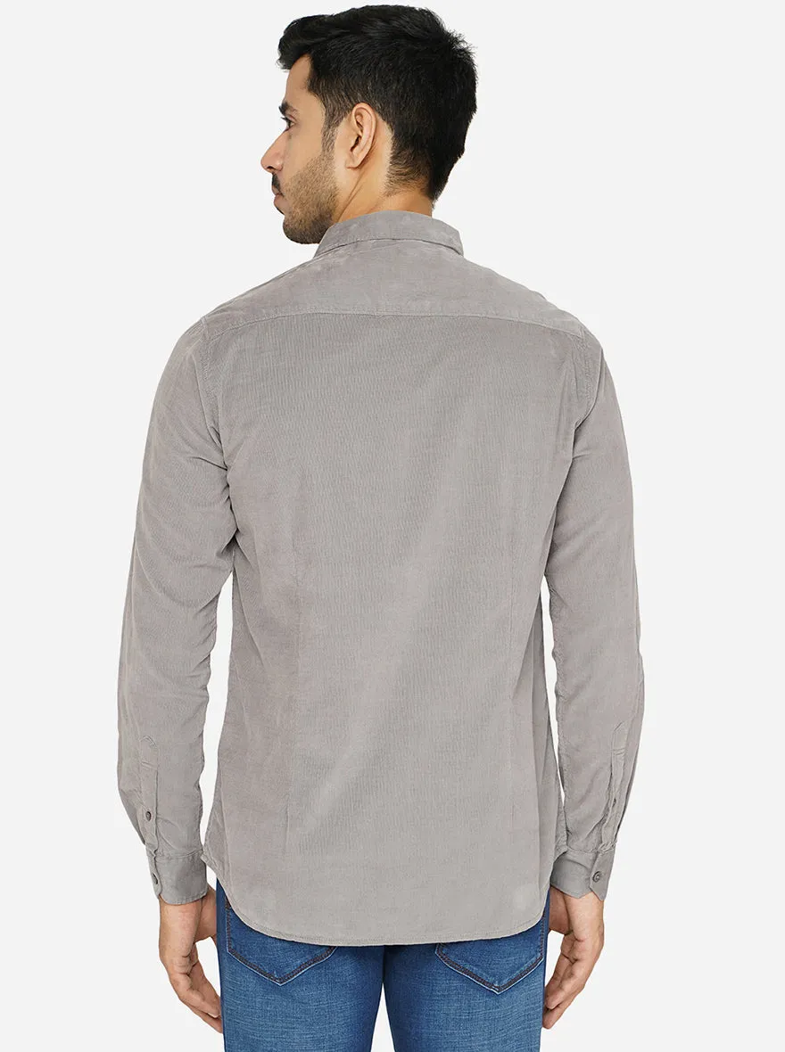 Grey Solid Slim Fit Semi Casual Shirt | JadeBlue