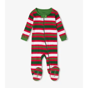 Hatley Candy Cane Stripes Organic Cotton Footed Coverall - Chex Red