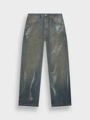 Horati Wax Coated Jeans | Stained Blue