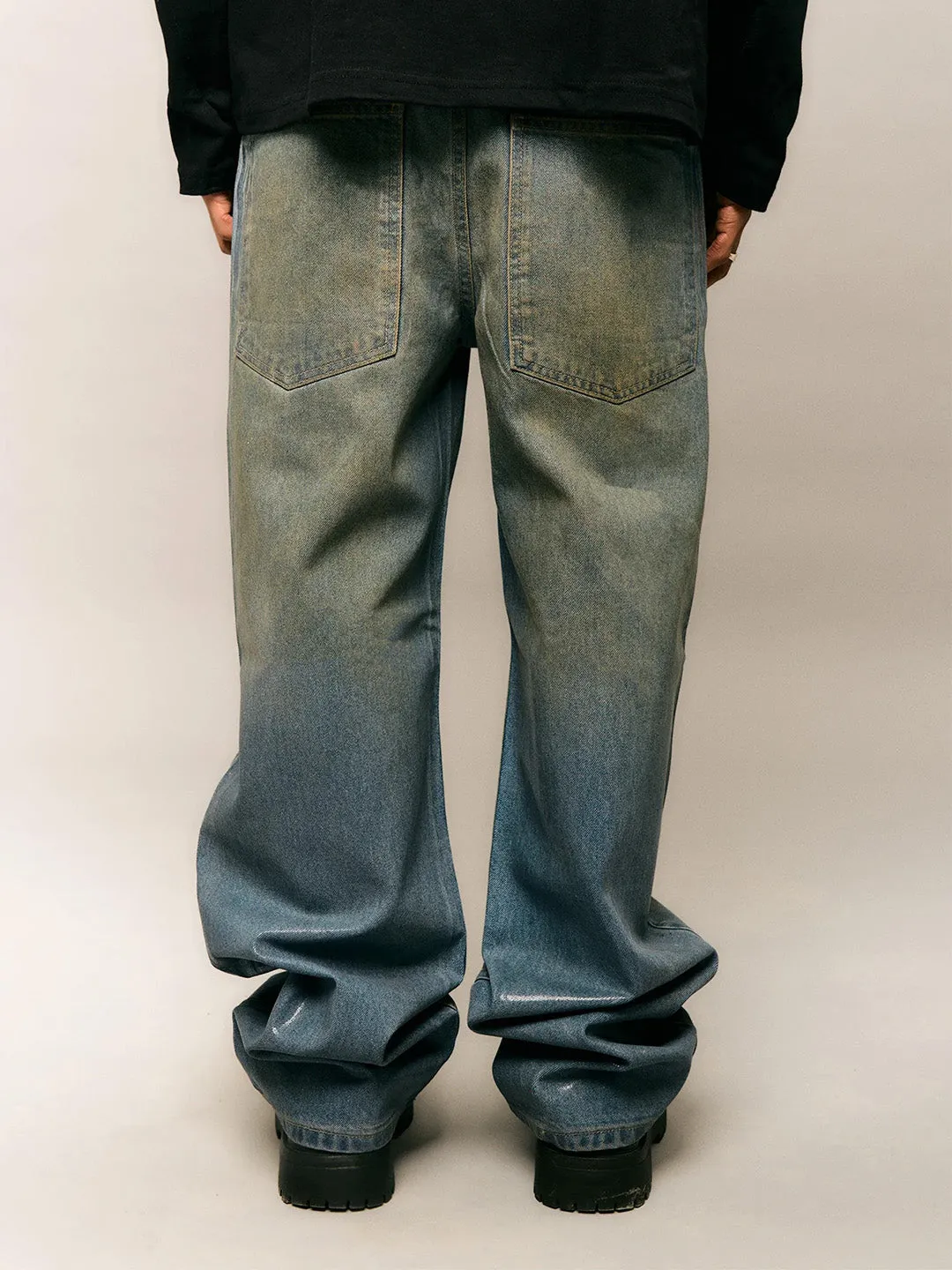 Horati Wax Coated Jeans | Stained Blue