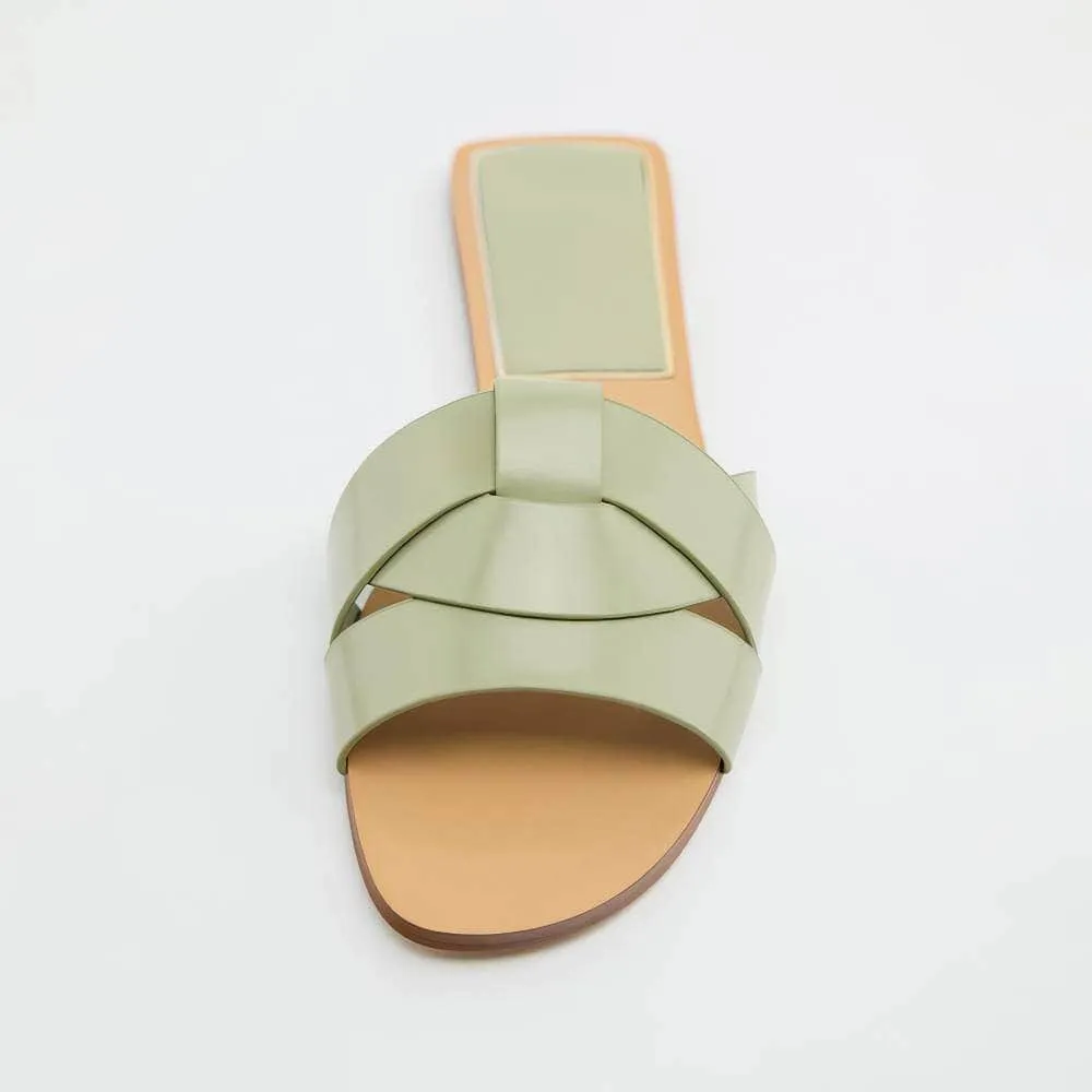 Interlocked Rhinestone Decorated Slip-on Flat Mules