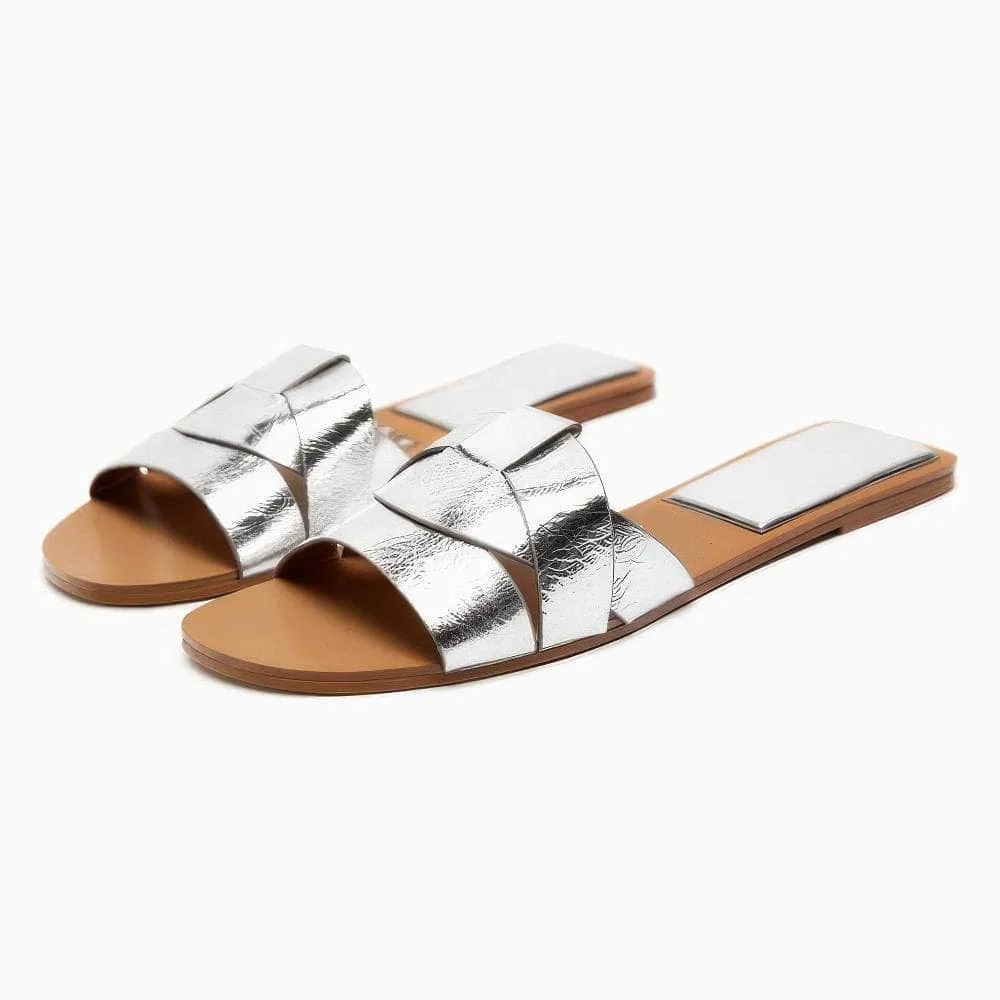Interlocked Rhinestone Decorated Slip-on Flat Mules