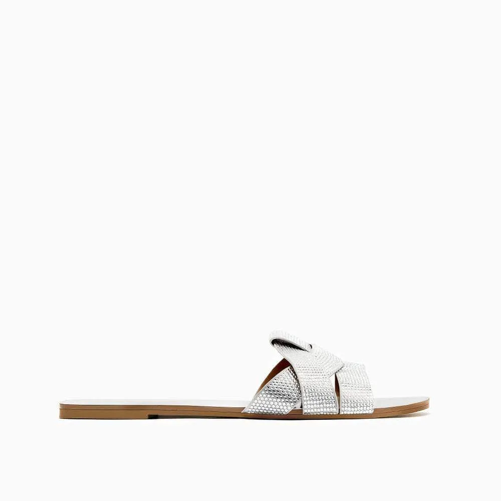 Interlocked Rhinestone Decorated Slip-on Flat Mules