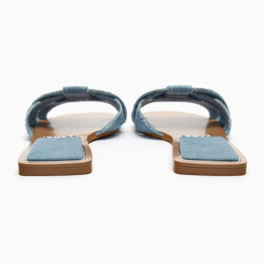 Interlocked Rhinestone Decorated Slip-on Flat Mules