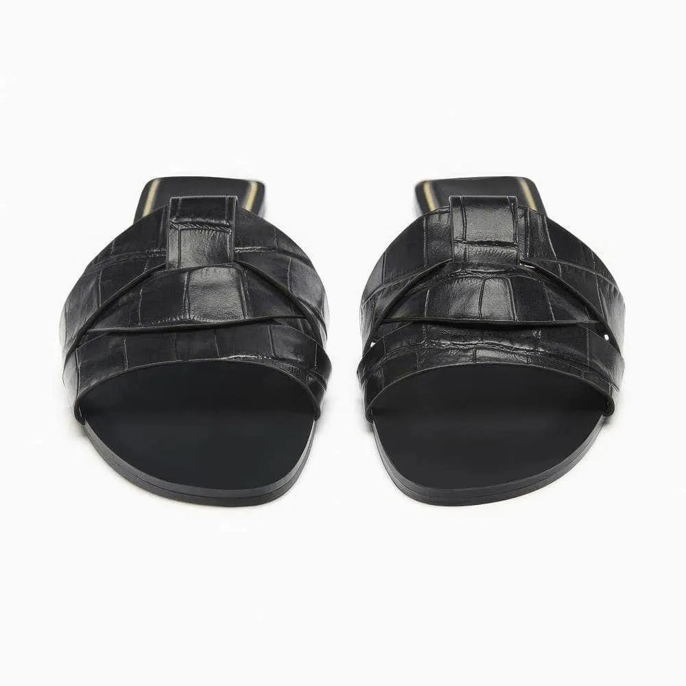 Interlocked Rhinestone Decorated Slip-on Flat Mules