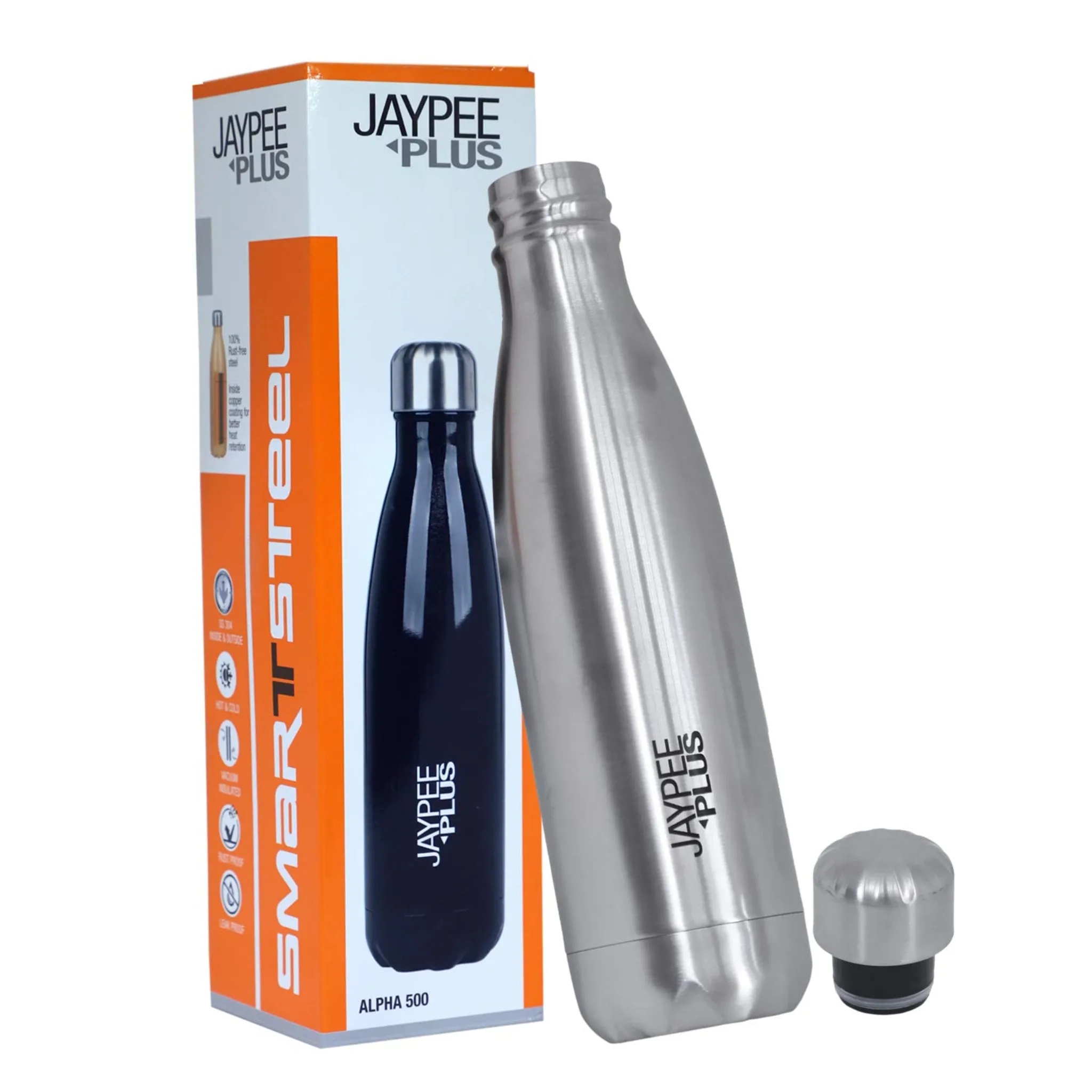 Jaypee Plus Alpha 500 Stainless Steel Water Bottle, 500 ml, Metallic