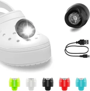 Kitsology 2pcs Rechargeable Lights for Shoes,Headlights Halloween Christmas Outdoor Lights for Adults Light Up Charm, Clip on Clog Headlight Flashlight Lights for Shoes-Black