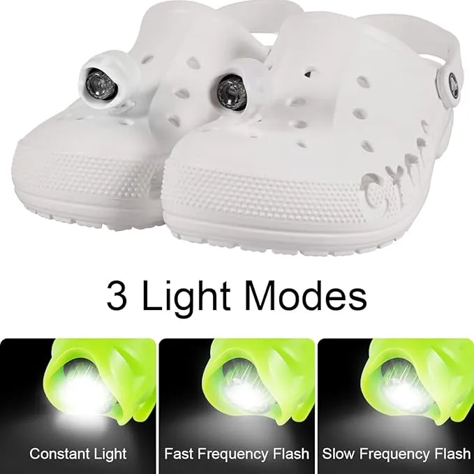 Kitsology 2pcs Rechargeable Lights for Shoes,Headlights Halloween Christmas Outdoor Lights for Adults Light Up Charm, Clip on Clog Headlight Flashlight Lights for Shoes-Black