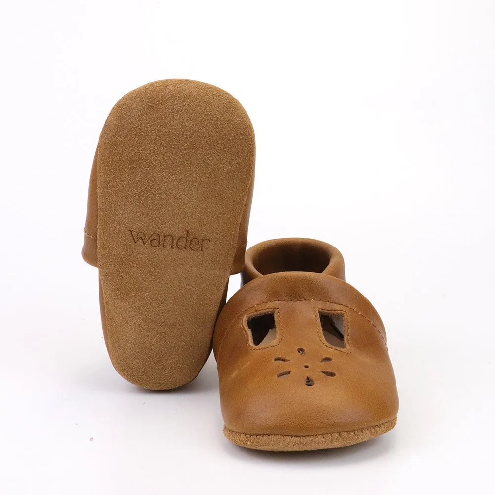 Leather T-Bar Moccasin - Caramel