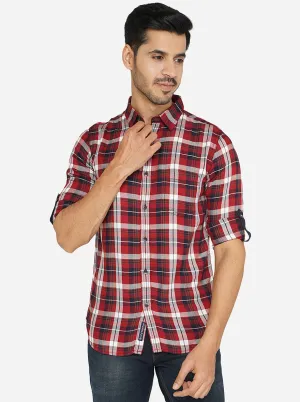 Maroon Checked Slim Fit Semi Casual Shirt | JadeBlue