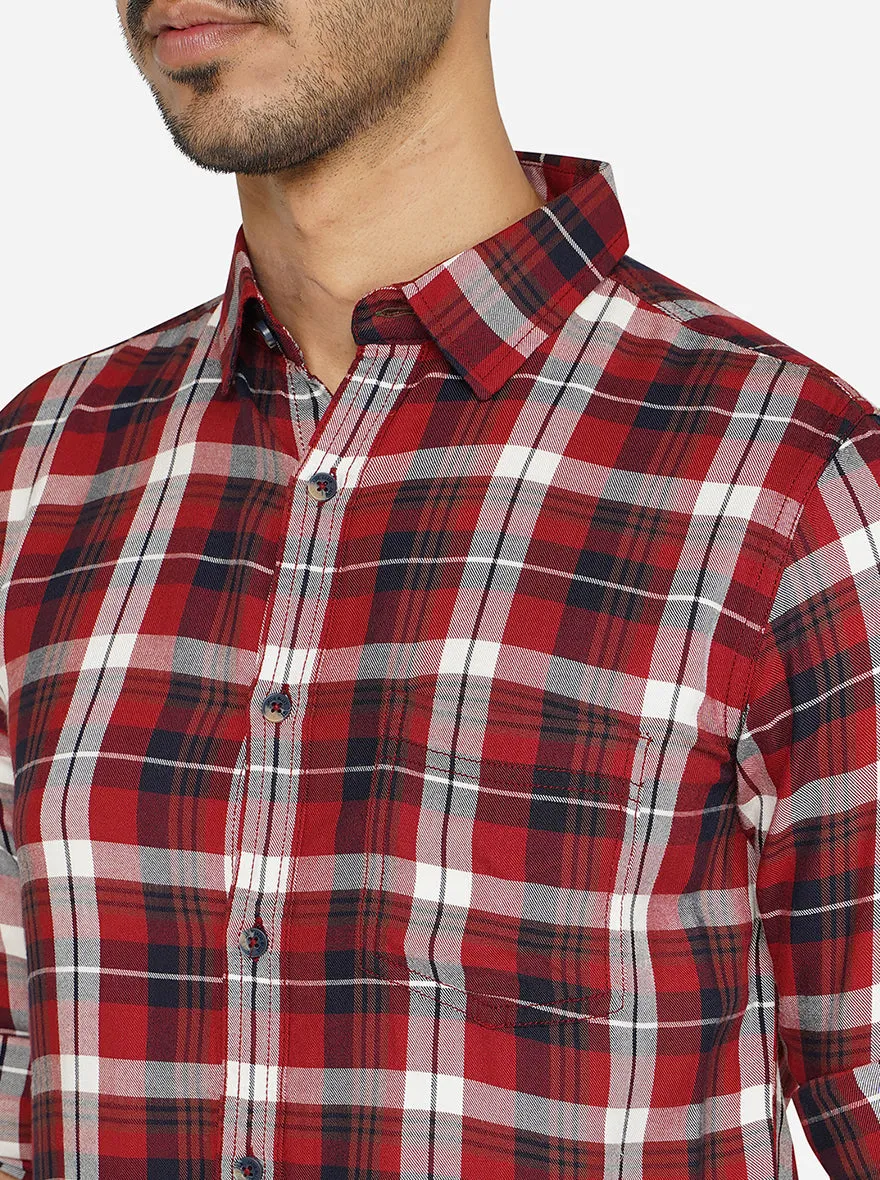 Maroon Checked Slim Fit Semi Casual Shirt | JadeBlue