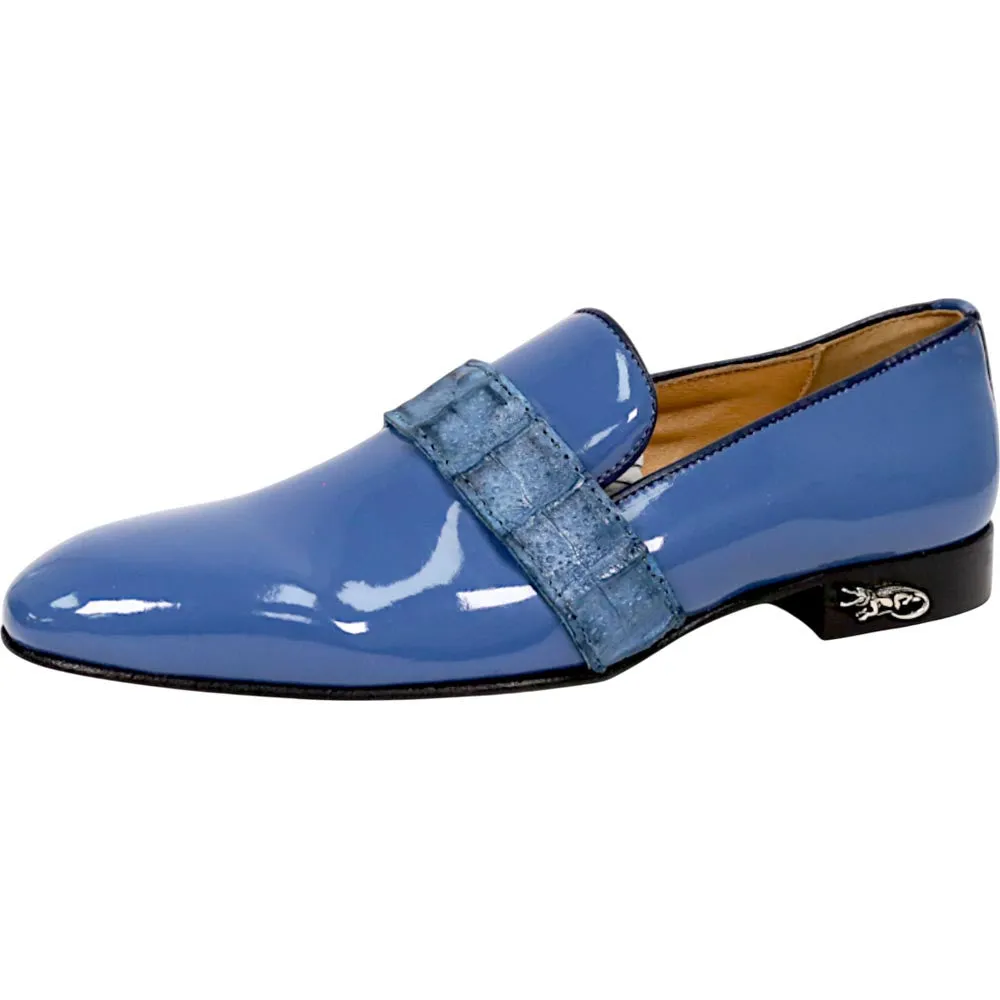 Mauri Elegante Men's Caribbean Blue Exotic Hornback / Patent Leather Slip-On Loafer