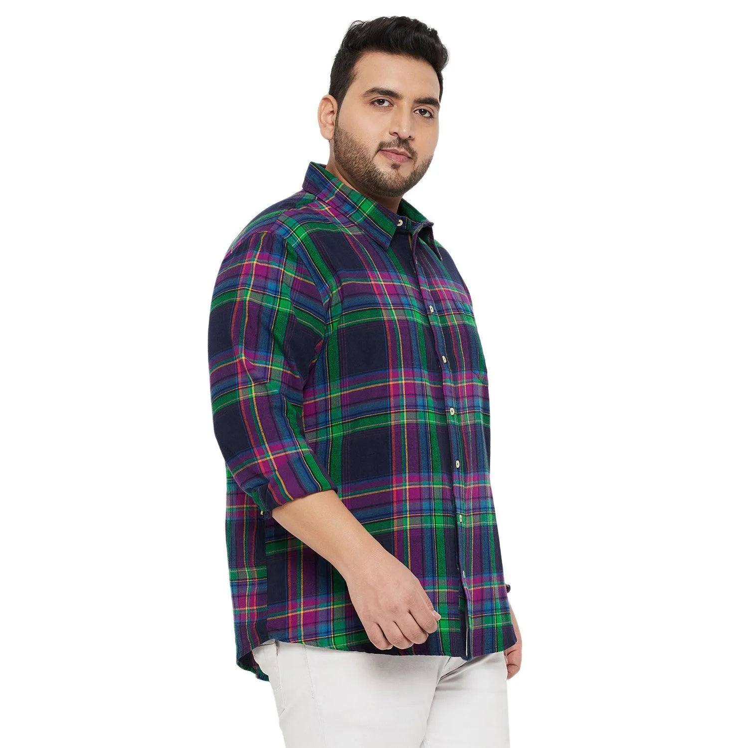 Men Plus Size Peace Check Shirt