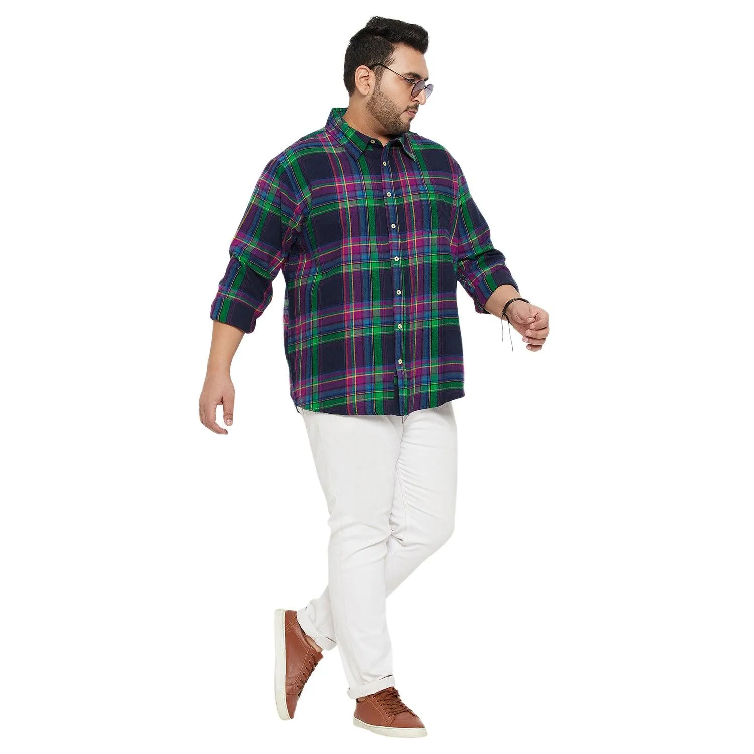 Men Plus Size Peace Check Shirt