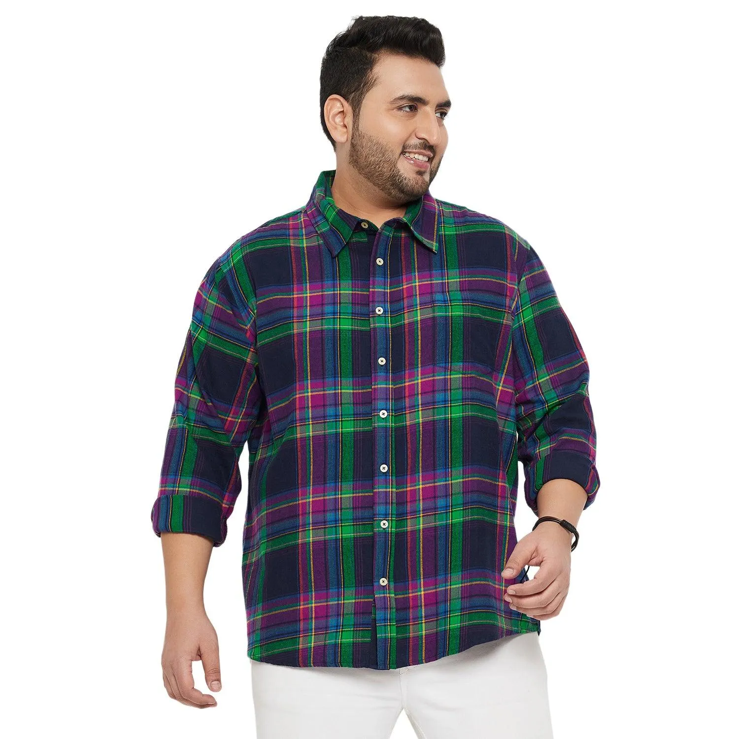 Men Plus Size Peace Check Shirt