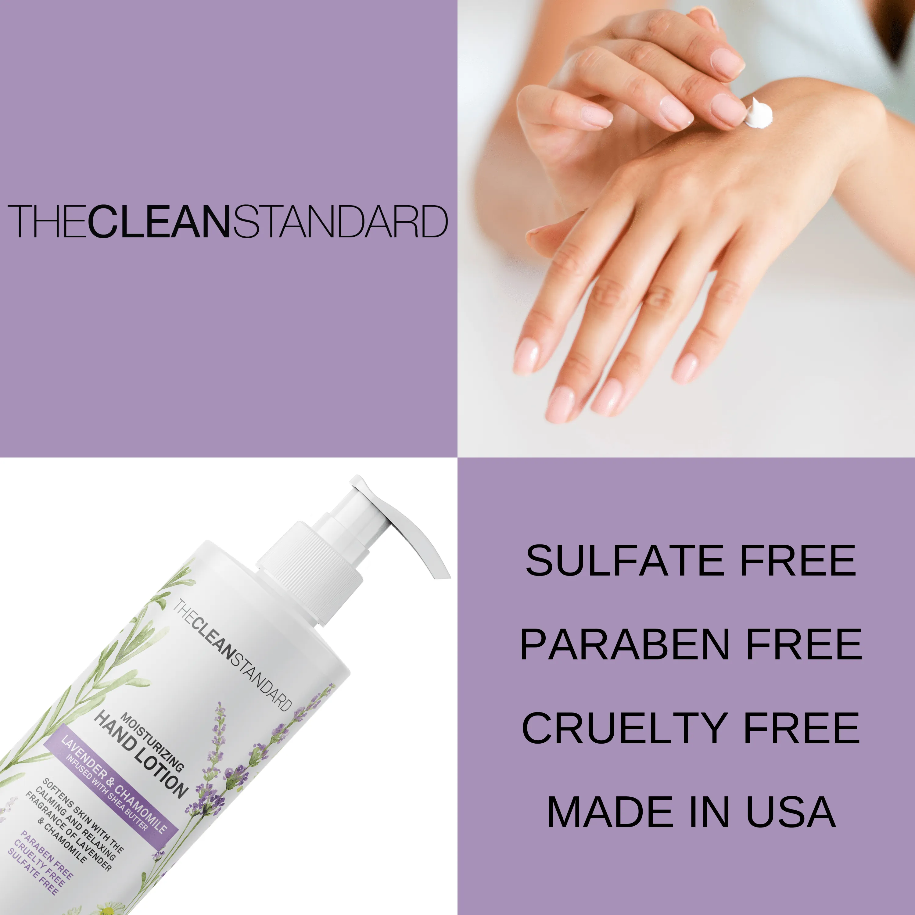 Moisturizing Hand Lotion for Dry Skin and Moisturizer with Shea Butter, Lavender and Chamomile | Hydrating Non Greasy Hand Cream for Women and Men by THE CLEAN STANDARD | 2 Bottle Set x 16 fl oz with Lotion Pump