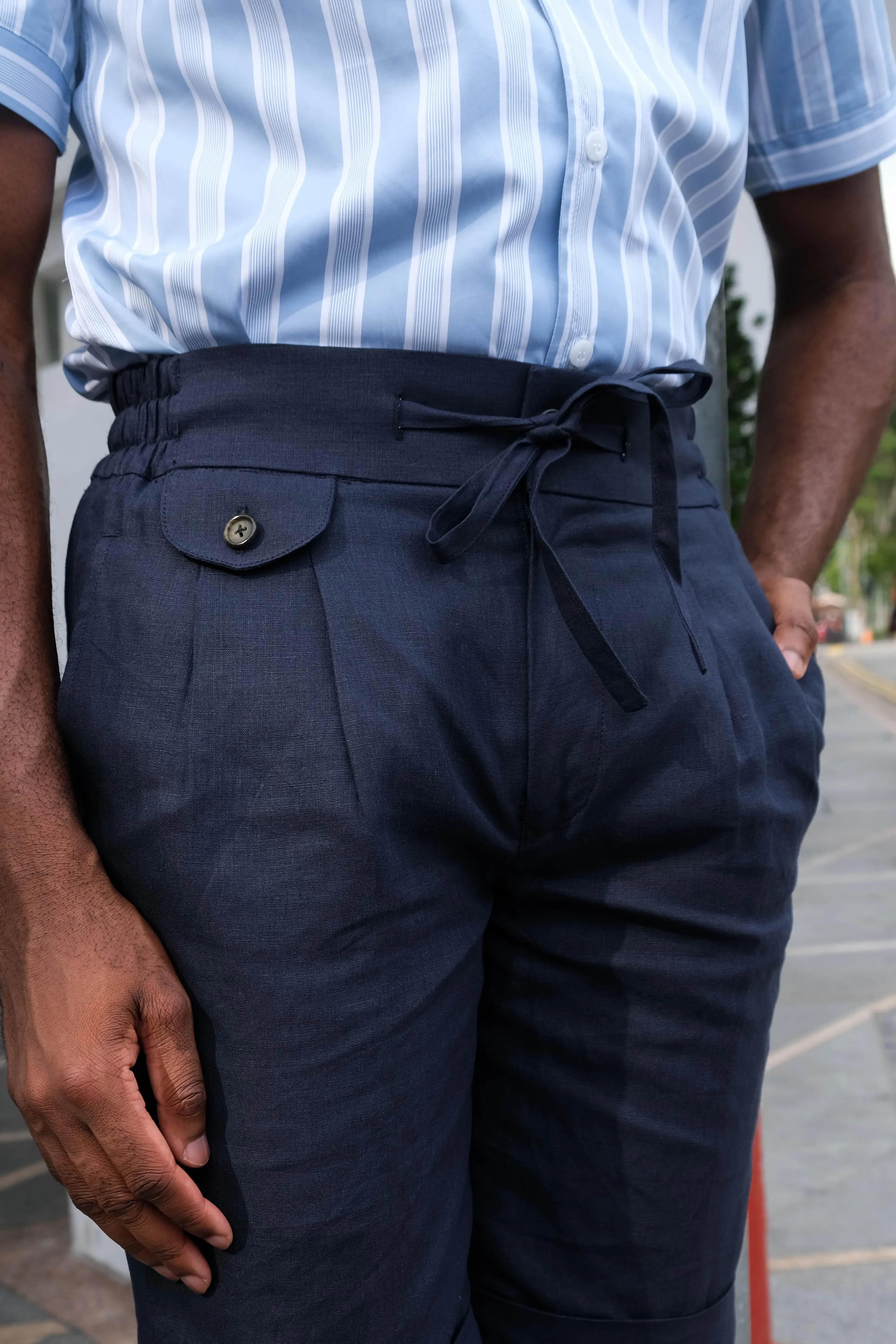 Navy Linen Bermuda Shorts